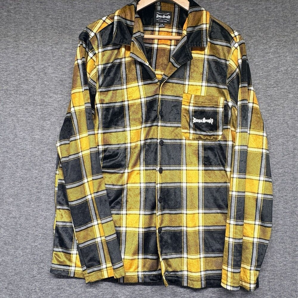 Dogg Supply Snoop Dogg Soft Flannel Shirt Mens Black & Yellow Plaid Size Large